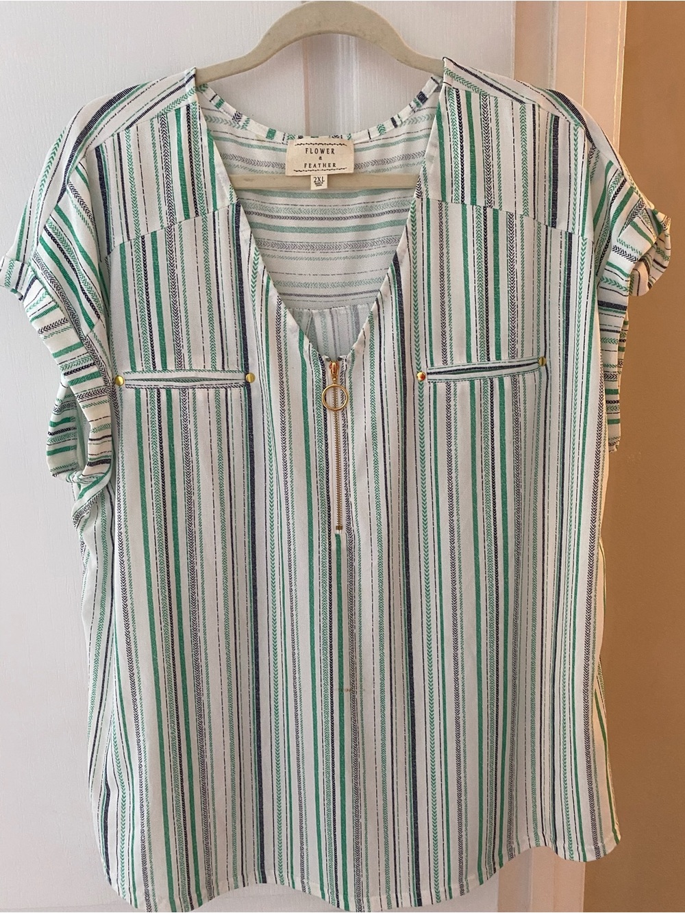 Flower by Drew Green Stripe Zip Front Blouse